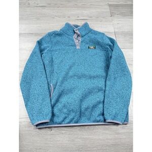 LL Bean Sweater Womens M Blue Gray Quarter T-Snap Pullover Fleece Jacket